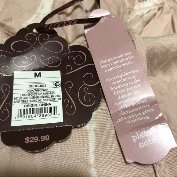 NWT knox rose womens size medium pink elastic sleeve peasant blouse tie top - Picture 9 of 11